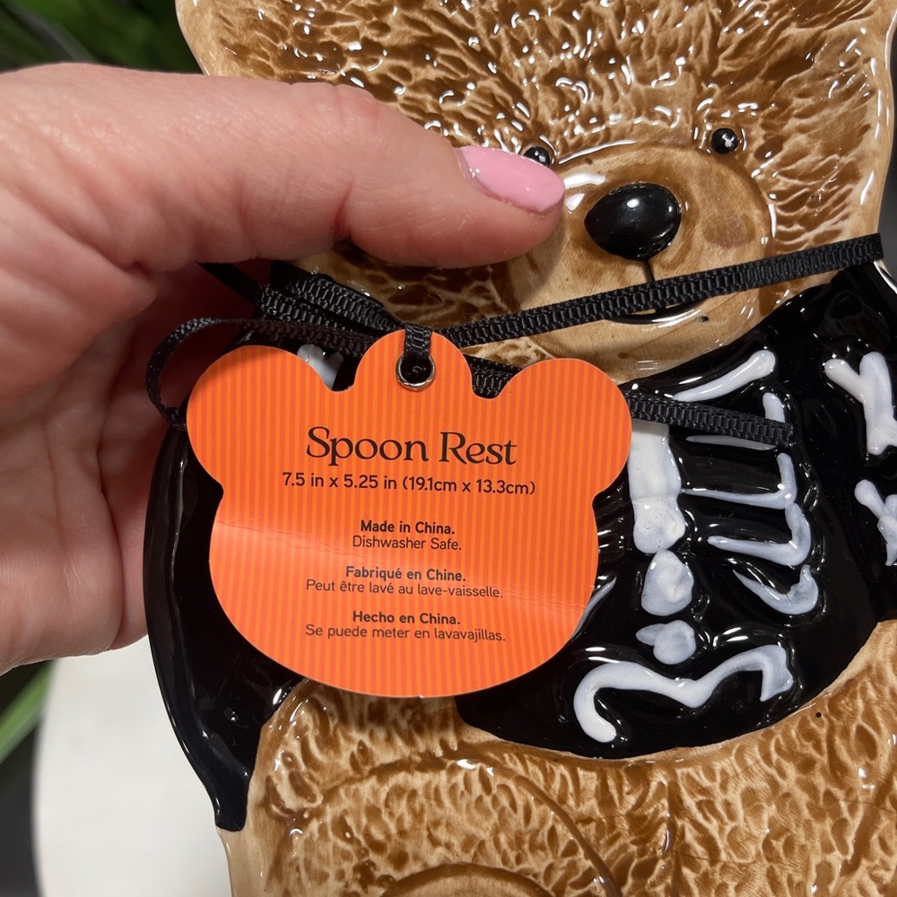 Halloween Teddy Bear Skeleton Costume Ceramic Spoon rest Trinket Tray  NWT - Picture 4 of 4